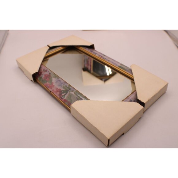 2 Floral Gold Framed Mirrors Wall Hanging Rectangular Decor Pastels NEW 13x8" - Picture 3 of 13